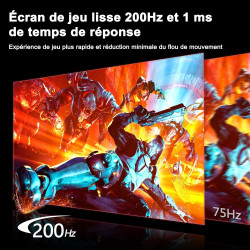 Minifire Moniteur de Jeu 27 Pouces, WQHD (2560×1440p) 200Hz 1ms (OD), Écran Fast IPS Adaptive Sync HDR, HDMI/DP VESA 100×100mm (