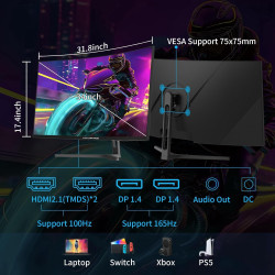 Minifire Écran PC Gaming Incurvé 34 Pouces, 2K UWQHD(3440x1440),1ms MPRT, 165Hz(DP), 100Hz(HDMI), AMD FreeSync, Moniteur Gaming 