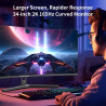 Minifire Écran PC Gaming Incurvé 34 Pouces, 2K UWQHD(3440x1440),1ms MPRT, 165Hz(DP), 100Hz(HDMI), AMD FreeSync, Moniteur Gaming 