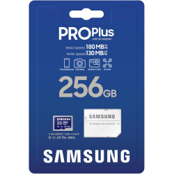 Samsung Carte mémoire microSDXC Pro Plus, Interface UHS-I, 256 Go, Vitesse de Lecture jusqu'à 180 Mo/s, capturez Le Moment comme