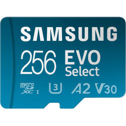 Samsung Carte mémoire microSDXC, Evo Select MB-ME256SA/EU, 256 Go, vitesse de lecture 160 Mo/s¹, fournie avec adaptateur SD