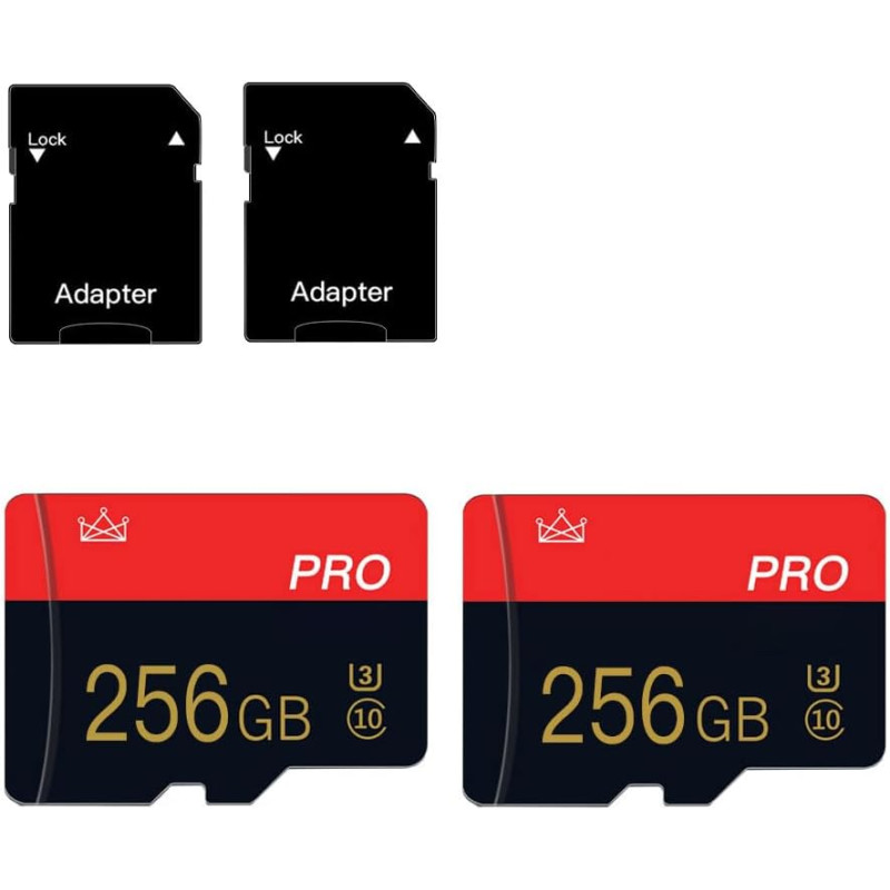Carte Mémoire 256GB, Class 10 Micro Memory Carte avec Adaptateur SD, Haute Vitesse pour Smartphone, Drone, Tablette, Nintendo Sw