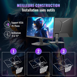 Minifire écran pc gamer 24 pouces, 180hz, 1ms, adaptive sync,fhd, 110% srgb,1xhdmi 1.4/1xdp 1.2 ports, bleulightshield, bordure 