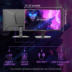 Minifire écran pc gamer 24 pouces, 180hz, 1ms, adaptive sync,fhd, 110% srgb,1xhdmi 1.4/1xdp 1.2 ports, bleulightshield, bordure 
