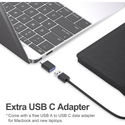 Lecteur CD Externe USB 3.0 et Type-C Portable CD/DVD +/-RW Graveur DVD Externe, Ultra Mince Lecteur DVD Externe pour PC Laptop D
