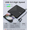 Graveur DVD Externe USB 3.0 Type-C, Plug and Play CD/DVD +/-RW Drive, Mince Lecteur CD DVD Externe pour PC Portable de Bureau iM