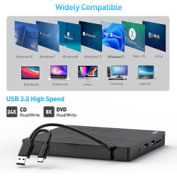 Lecteur CD Externe pour PC, USB 3.0 Type C CD/DVD +/-RW Graveur DVD Externe avec Lecteur de Carte SD/TF, Mince Lecteur DVD Exter