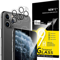 NEW'C Lot de 4, 2 x Verre Trempé pour iPhone 11 Pro et 2 x Protection Ecran Caméra Arrière -sans Bulles d'air -Ultra Résistant -