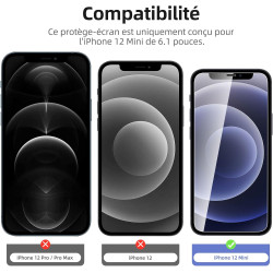 NEW'C Lot de 4, 2 x Verre Trempé pour iPhone 12 Mini et 2 x Protection Ecran Caméra Arrière - sans Bulles d'air -Ultra Résistant