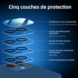 NEW'C Lot de 4, 2 x Verre Trempé pour iPhone 12 et 2 x Protection Ecran Caméra Arrière -sans Bulles d'air -Ultra Résistant - Dur