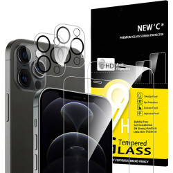 NEW'C Lot de 4, 2 x Verre Trempé pour iPhone 12 Pro Max et 2 x Protection Caméra Arrière -sans Bulles d'air -Ultra Résistant - D