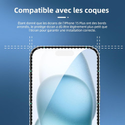 NEW'C Lot de 4, 2 x Verre Trempé pour iPhone 15 Plus (6.7") et 2 x Protection Caméra Arrière - sans Bulles d'air -Ultra Résistan