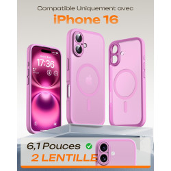 TOCOL Coque Magnétique pour iPhone 16 6,1 Pouces, Compatible avec MagSafe, Protection de l'objectif améliorée, Coque Mat Translu
