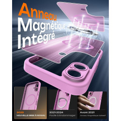 TOCOL Coque Magnétique pour iPhone 16 6,1 Pouces, Compatible avec MagSafe, Protection de l'objectif améliorée, Coque Mat Translu