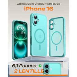 TOCOL Coque Magnétique pour iPhone 16 6,1 Pouces, Compatible avec MagSafe, Protection de l'objectif améliorée, Coque Mat Translu