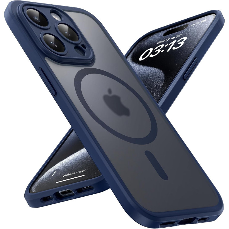 TOCOL Coque Magnétique pour iPhone 15 Pro Max 6,7 Pouces, Compatible avec MagSafe, Protection de l'objectif améliorée, Coque Mat