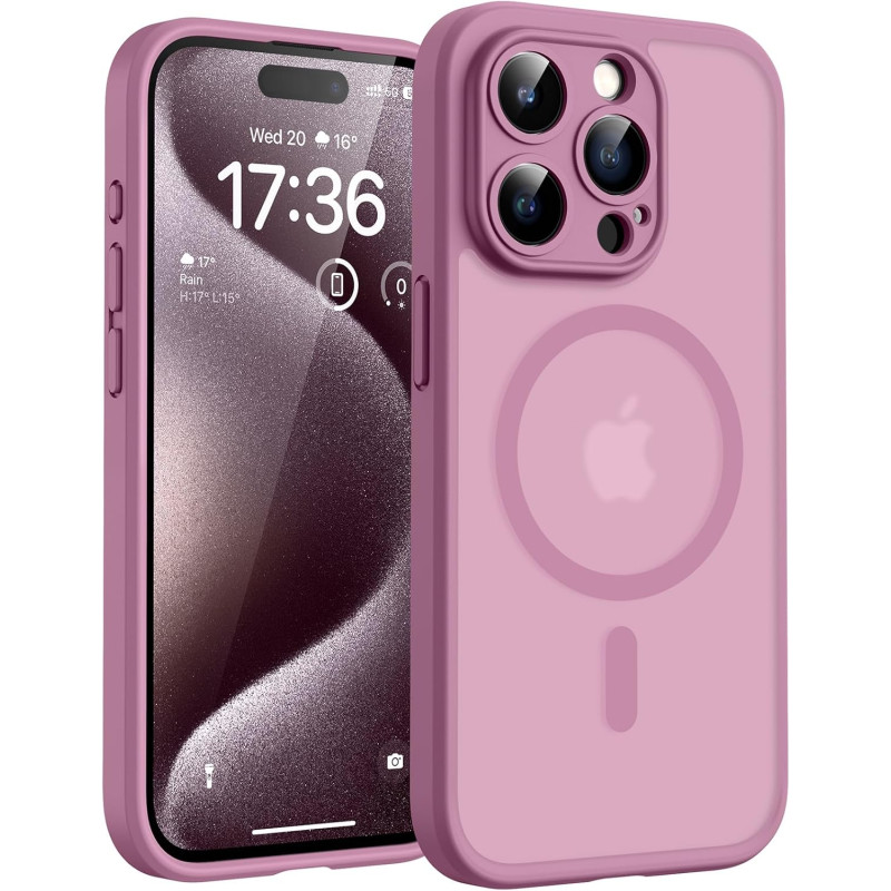 TOCOL Coque Magnétique pour iPhone 15 Pro Max 6,7 Pouces, Compatible avec MagSafe, Protection de l'objectif améliorée, Coque Mat