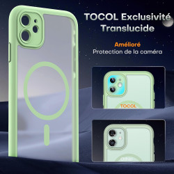 TOCOL Coque Magnétique pour iPhone 11 6,1 Pouces, Compatible avec MagSafe, Protection de l'objectif améliorée, Coque Mat Translu