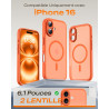 Tocol coque magnétique pour iphone 16 6,1 pouces, compatible avec magsafe, protection de l'objectif améliorée, coque mat translu