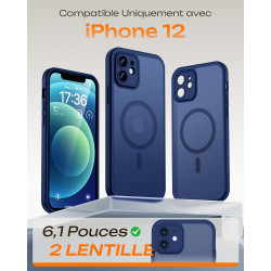 TOCOL Coque Magnétique pour iPhone 12 6,1 Pouces, Compatible avec MagSafe, Protection de l'objectif améliorée, Coque Mat Translu