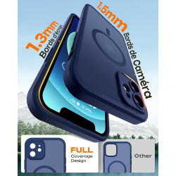 TOCOL Coque Magnétique pour iPhone 12 6,1 Pouces, Compatible avec MagSafe, Protection de l'objectif améliorée, Coque Mat Translu