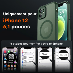 TOCOL Coque Magnétique pour iPhone 12 6,1 Pouces, Compatible avec MagSafe, Protection de l'objectif améliorée, Coque Mat Translu