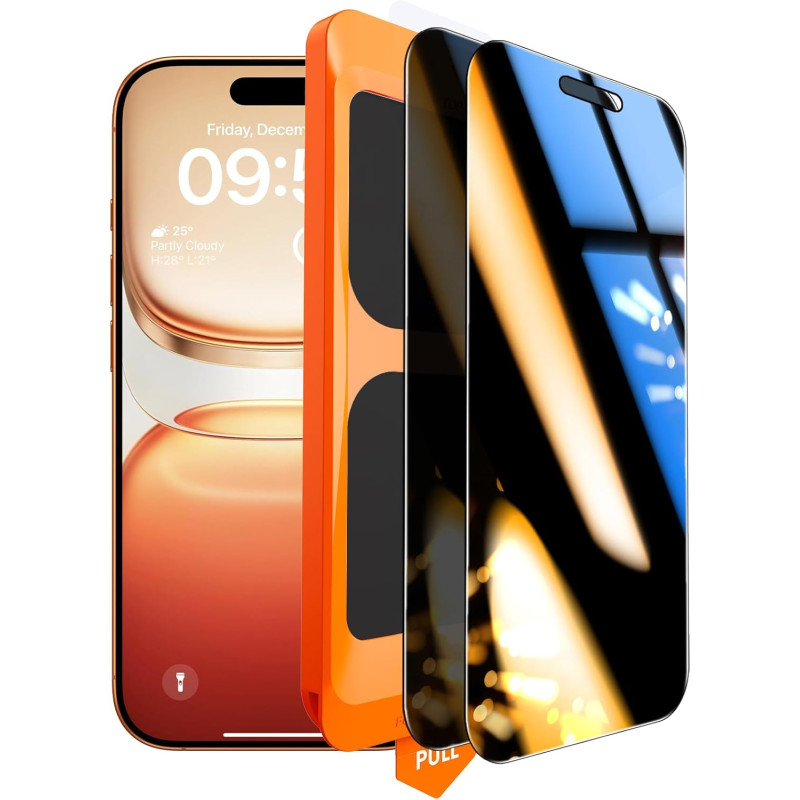 TOCOL Verre Trempé Anti Espion pour iPhone 17 Pro Max, iPhone 16 Pro Max, Véritable Anti-Espion à 25°, Dépoussiérage Automatique