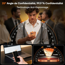 TOCOL Verre Trempé Anti Espion pour iPhone 17 Pro Max, iPhone 16 Pro Max, Véritable Anti-Espion à 25°, Dépoussiérage Automatique