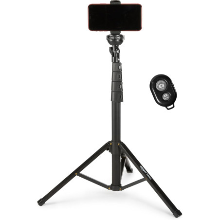 Amazon Basics Trépied Extensible pour Téléphone et Perche à Selfie 162,0cm, avec Télécommande sans Fil, Noir