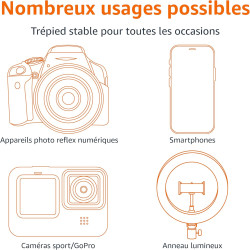 Amazon Basics Trépied Extensible pour Téléphone et Perche à Selfie 162,0cm, avec Télécommande sans Fil, Noir