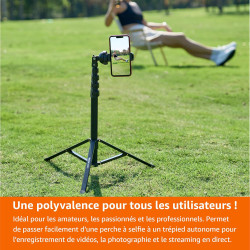 Amazon Basics Trépied Extensible pour Téléphone et Perche à Selfie 162,0cm, avec Télécommande sans Fil, Noir
