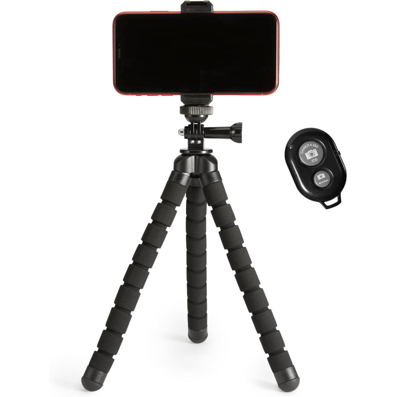 Amazon Basics Trépied Portable et Flexible 25,0cm avec Télécommande sans Fil et Support pour Téléphone, Noir