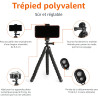Amazon Basics Trépied Portable et Flexible 25,0cm avec Télécommande sans Fil et Support pour Téléphone, Noir