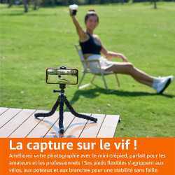 Amazon Basics Trépied Portable et Flexible 25,0cm avec Télécommande sans Fil et Support pour Téléphone, Noir