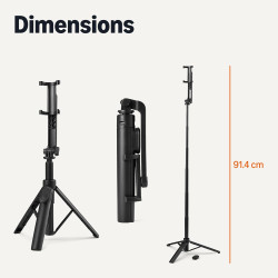 Amazon Basics Perche à Selfie de 91,0cm pour Téléphone, Trépied Portable et Extensible, avec Télécommande sans Fil, Noir