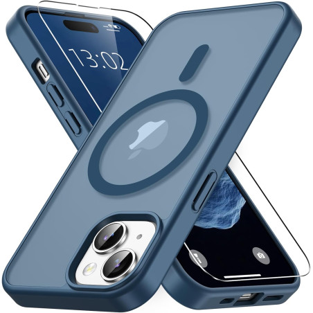 Magnétique Coque pour iPhone 15 avec 1 Verre Trempé, Compatible avec MagSafe, Protection Contre Les Chutes de qualité Militaire,