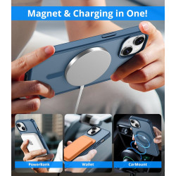 Magnétique Coque pour iPhone 15 avec 1 Verre Trempé, Compatible avec MagSafe, Protection Contre Les Chutes de qualité Militaire,