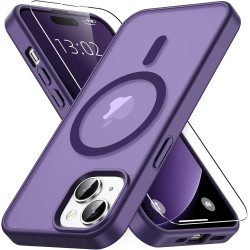 Magnétique Coque pour iPhone 15 avec 1 Verre Trempé, Compatible avec MagSafe, Protection Contre Les Chutes de qualité Militaire,