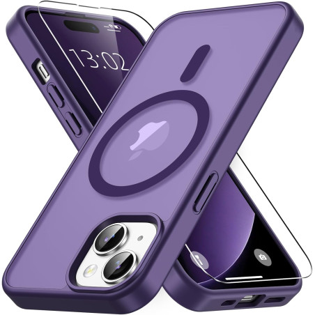 Magnétique Coque pour iPhone 15 avec 1 Verre Trempé, Compatible avec MagSafe, Protection Contre Les Chutes de qualité Militaire,
