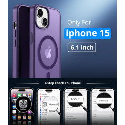 Magnétique Coque pour iPhone 15 avec 1 Verre Trempé, Compatible avec MagSafe, Protection Contre Les Chutes de qualité Militaire,