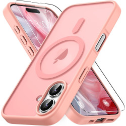 Magnétique Coque pour iPhone 16 avec 1 Verre Trempé, Compatible avec MagSafe, Protection Contre Les Chutes de qualité Militaire,