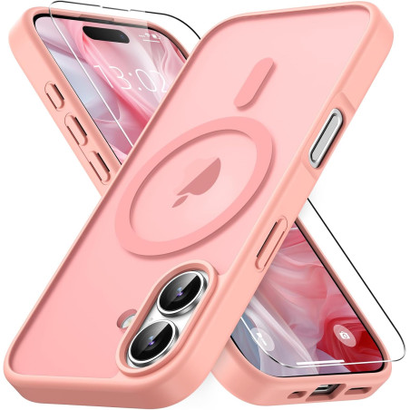 Magnétique Coque pour iPhone 16 avec 1 Verre Trempé, Compatible avec MagSafe, Protection Contre Les Chutes de qualité Militaire,