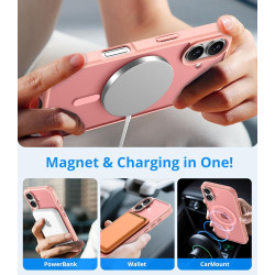 Magnétique Coque pour iPhone 16 avec 1 Verre Trempé, Compatible avec MagSafe, Protection Contre Les Chutes de qualité Militaire,