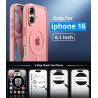 Magnétique Coque pour iPhone 16 avec 1 Verre Trempé, Compatible avec MagSafe, Protection Contre Les Chutes de qualité Militaire,