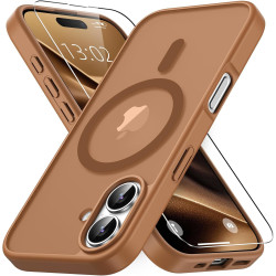 Magnétique Coque pour iPhone 16 avec 1 Verre Trempé, Compatible avec MagSafe, Protection Contre Les Chutes de qualité Militaire,
