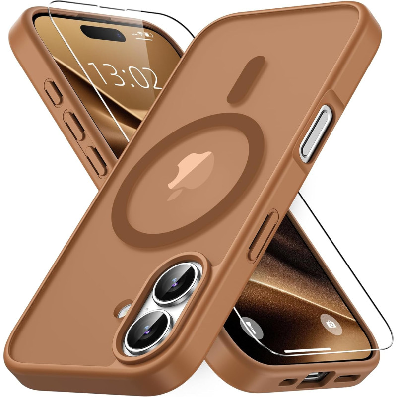 Magnétique Coque pour iPhone 16 avec 1 Verre Trempé, Compatible avec MagSafe, Protection Contre Les Chutes de qualité Militaire,