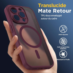 Oududianzi-Coque pour iPhone 15 Pro Compatible avec MagSafe Magnétique, Housse de Arrière Translucide Givrée PC, TPU Silicone Bu