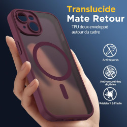 Oududianzi - Coque pour iPhone 15 Compatible avec MagSafe Magnétique, Housse de Arrière Translucide Givrée PC, TPU Silicone Bump