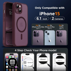 Oududianzi - Coque pour iPhone 15 Compatible avec MagSafe Magnétique, Housse de Arrière Translucide Givrée PC, TPU Silicone Bump