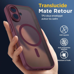 Oududianzi - Coque pour iPhone 16 Compatible avec MagSafe Magnétique, Housse de Arrière Translucide Givrée PC, TPU Silicone Bump